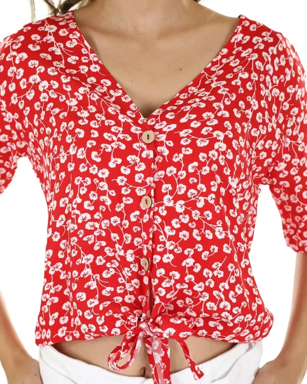 Blusa floral roja con lazo para mujer de Tisess