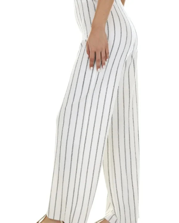Pantalón palazzo blanco a rayas para mujer Tisess