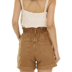 Short paperbag color camel de tiro alto para mujer Tisess